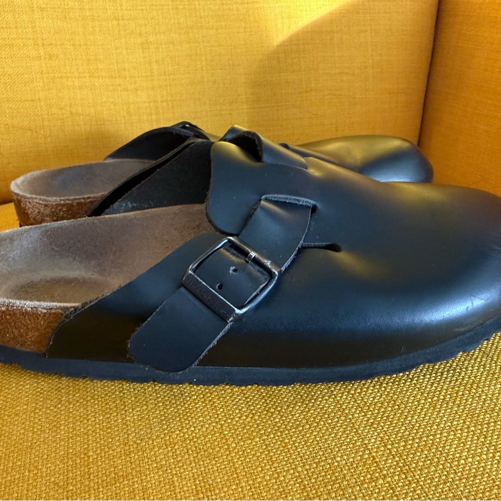 Birkenstock Black Leather Boston Clog Mules